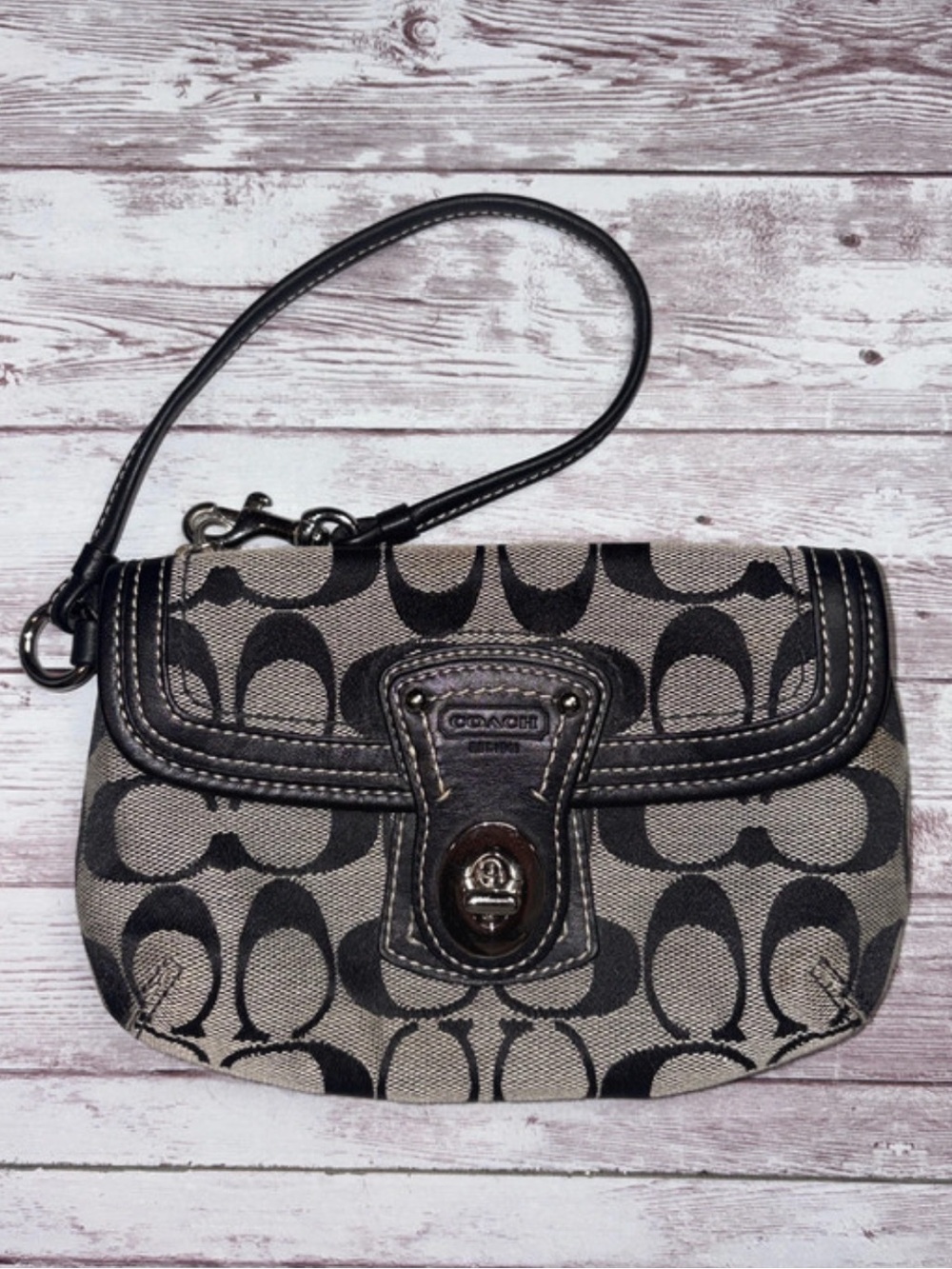 Coach Y2K Legacy 65th Anniversary Signature Canvas & Leather Turnlock Wristlet